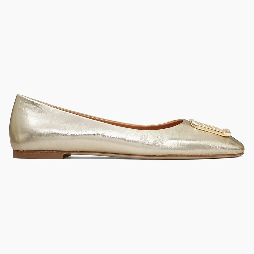 Tory Burch Georgia Metallic Leather Flats - Picture 3 of 7